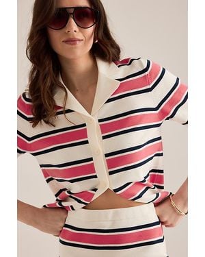 SELECTED Amour Stripe Knit Polo Top - Pink