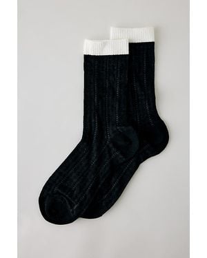 By Anthropologie Pointelle Contrast Socks - Black