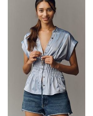 Pilcro The Linden Silky Pleated Waisted Blouse By - Grey