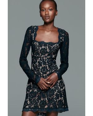 By Anthropologie Lace Square Neck Mini Dress - Grey