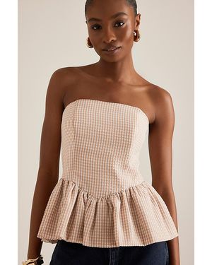 Hutch Strapless Bubble Peplum Top - Brown