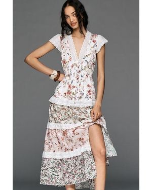 By Anthropologie The Peregrine Tiered Deco Midi Dress - Grey