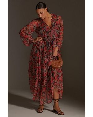 Anthropologie The Marais Printed Chiffon Maxi Dress - Brown