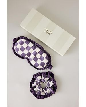 Chelsea Peers Pure Silk Checkerboard Sleep Mask & Scrunchie Gift Set - Multicolour