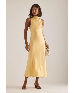 By Anthropologie Milly Satin High-Neck Midi Dress - Natural
