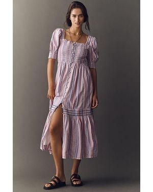 By Anthropologie The Peregrine Puff-Sleeve Midi Dress - Grey