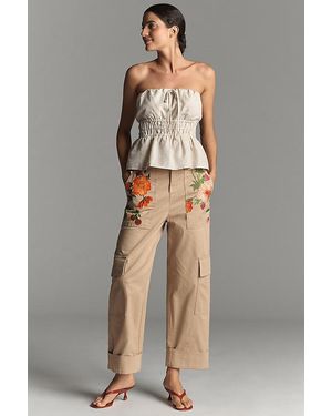 By Anthropologie Embroidered Cargo Trousers - Grey