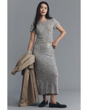 Anthropologie The Tilda Midi Slip Skirt: Sequin Edition - Grey