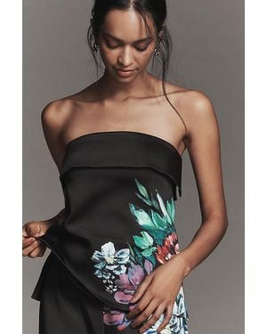 By Anthropologie Strapless Printed Satin Top - Multicolour