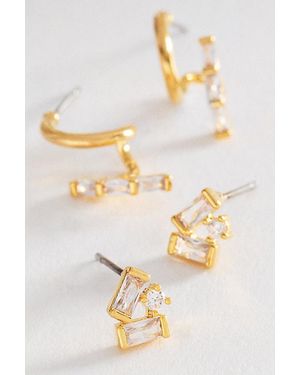 By Anthropologie Geometric Crystal Huggie Earrings, Set Of 2 - Metallic