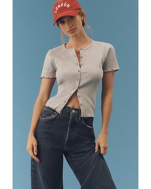 Pilcro Short-Sleeve Ribbed Cardigan - Blue