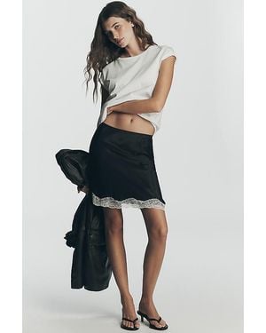 By Anthropologie Asymmetric Lace Mini Skirt - Black