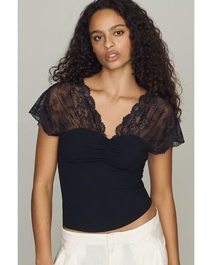 By Anthropologie Lace Cap-Sleeve Top - Blue