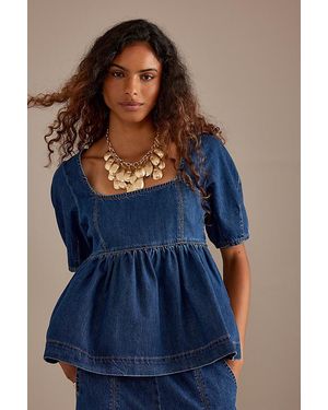 ALIGNE Aliana Denim Peplum Top - Blue