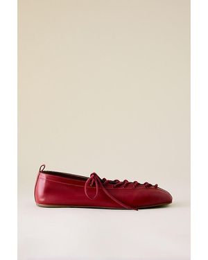 Maeve Tie-Up Grommet Ballet Flats - Red