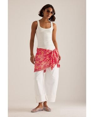 Celandine Fringed Pattern Mini Sarong - Red