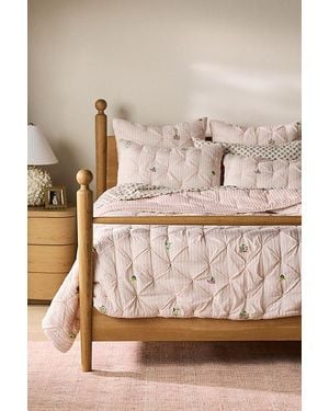 Anthropologie Emilia Cotton Voile Floral Icon Embroidered Bedspread - Natural