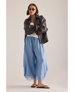 By Anthropologie Reverie Cropped Lace-Hem Trousers - Blue