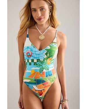 Seafolly V-Neck One-Piece Swimsuit - Blue