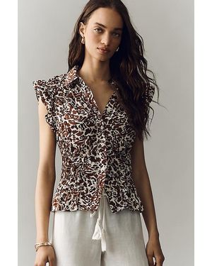 By Anthropologie Silky Shirred Blouse - Brown