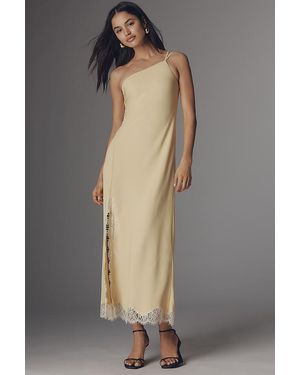 Bl-nk Satin One-Shoulder Lace Midi Dress - Yellow