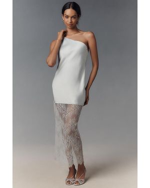 Shona Joy Labyrinth One-Shoulder Silky Sheer Lace Maxi Dress - Grey