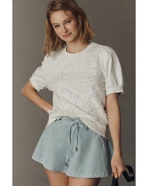 Maeve Puff-Sleeve Textured Flower Top - White