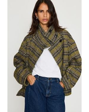 By Anthropologie Lime Boucle Funnel-Neck Jacket - Blue