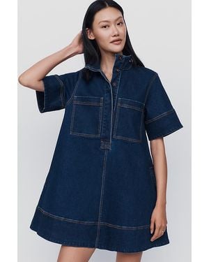 Maeve Jeannie Short-Sleeve A-Line Mini Dress By Leopard Edition - Blue