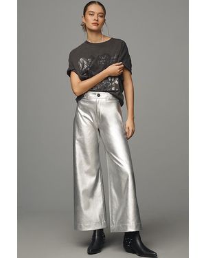 Maeve The Ettie High-Rise Crop Wide-Leg Trousers By : Metallic Faux-Leather Edition - Grey