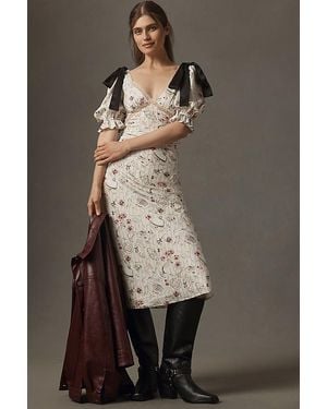 En Saison Dinner Party Short-Sleeve Bow Midi Dress - Brown