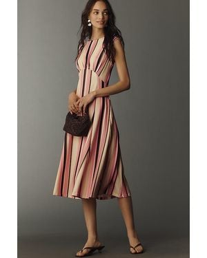 Maeve Sleeveless Ruched Babydoll Midi Dress - Black
