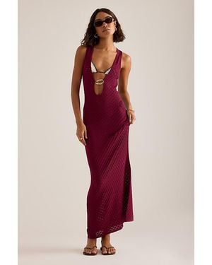 Away That Day Dominica Crochet Plunge Maxi Dress - Red