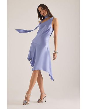 By Anthropologie Ruby Scarf-Detail Asymmetric Mini Dress - Blue