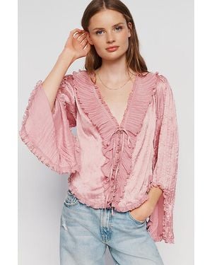 By Anthropologie Mariana Satin Ruffled Tie-Front Blouse - Pink