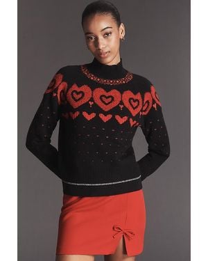 Maeve Mock-Neck Metallic Heart Icon Jumper - Grey
