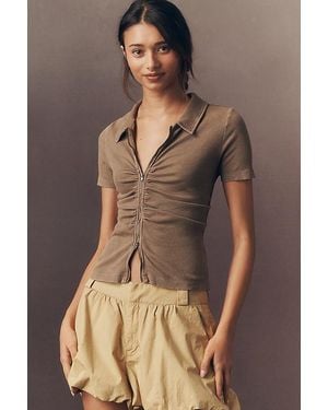 Pilcro Soft Wash Zipper T-Shirt By - Brown