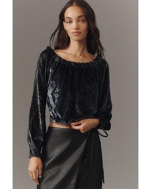 By Anthropologie Off-Shoulder Burnout Velvet Blouse - Multicolour