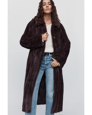 Maeve Faux-Fur Channelled Long Coat - Brown