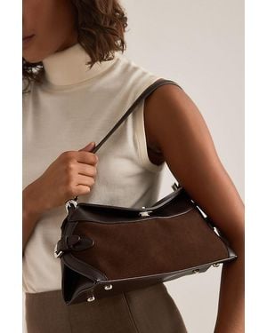 Melie Bianco Mixed Material Top Handle Shoulder Bag - Brown