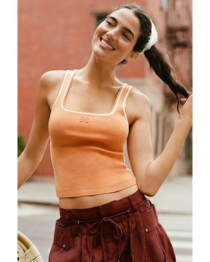 Maeve Square-Neck Logo Knit Tank Top - Brown