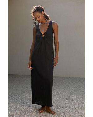 Seafolly Linen-Blend Palmero Keyhole Maxi Dress - Black