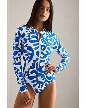 Sea Level Seascape Long-Sleeve One-Piece Swimsuit - Blue