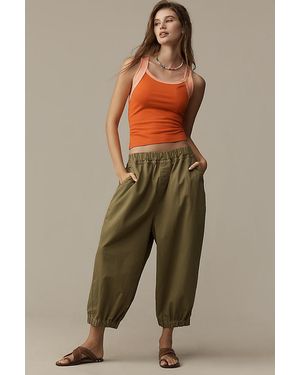 Pilcro Cotton-Linen Cropped Barrel Joggers - Natural