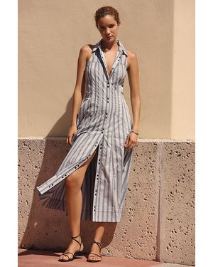 Pilcro Sleeveless Snap-Front Midi Shirt Dress - Brown