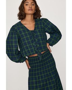 The Tiny Big Sister Check Bow Blouse - Blue