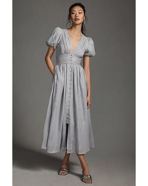 Anthropologie The Katerina Lurex Button-front Midi Dress - Grey