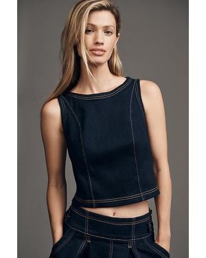 By Anthropologie Cropped Denim Vest Top - Blue
