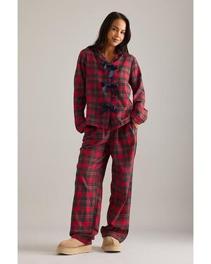Chelsea Peers Tartan Bow Long Pyjama Set - Red