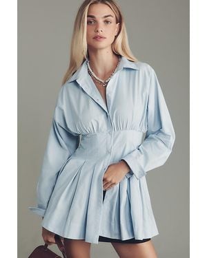 Maeve Long-Sleeve Cinched Buttondown Shirt - Blue
